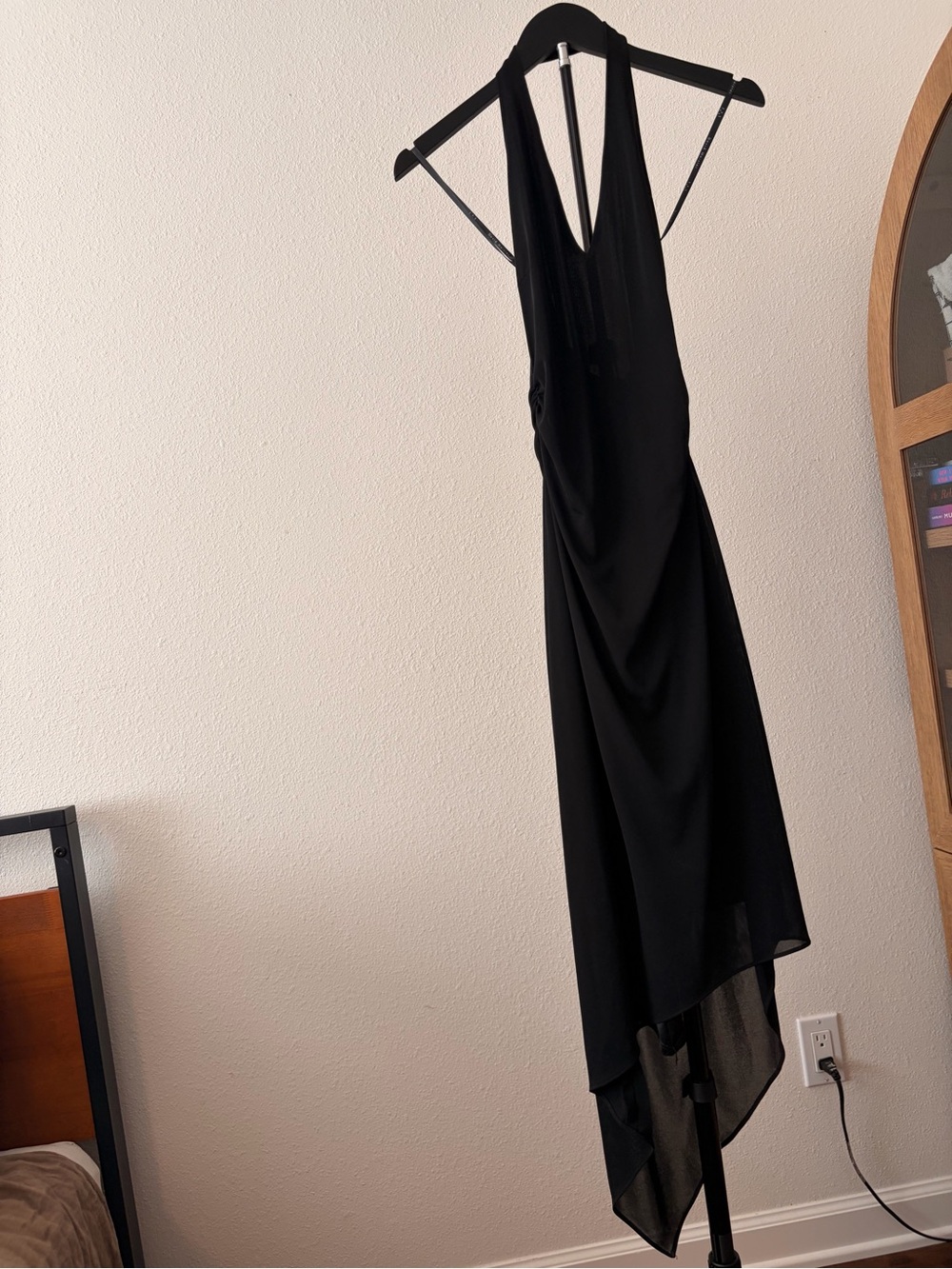 Gorgeous Black Halter Midi Dress with Asymmetrical Hem